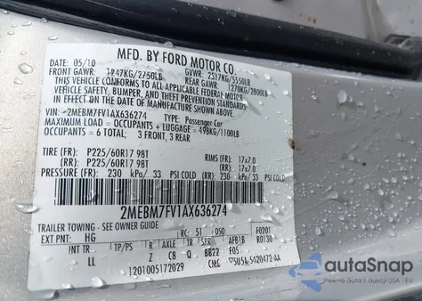 2010 Mercury Grand Marquis Ls (Fleet Only) z USA, uszkodzony, nr VIN 2MEBM7FV1AX636274